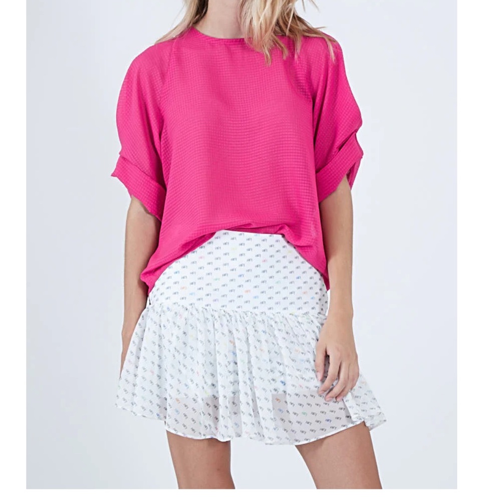 Koch Brooke Mini Skirt White Hey Print Layered Ruffle Flounce Size XS